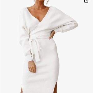 Women’s Sweater Dress - Off Shoulder - White - S